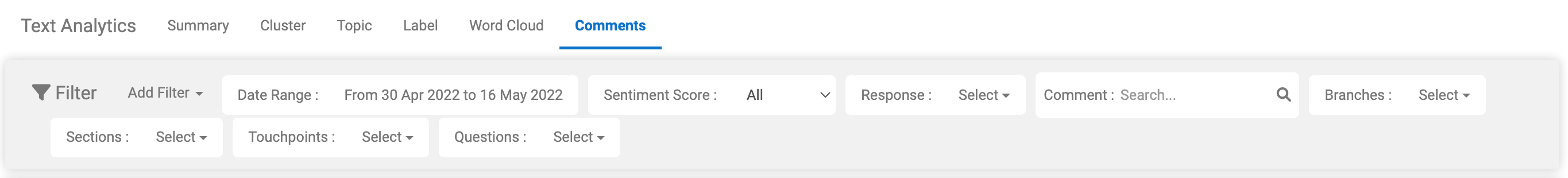 Press'nXPress dashboard filter